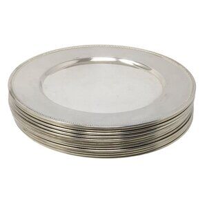 Vintage 11 5/8 "  Chrome Charger Plates - Simple Elegant Beaded Edge - Set of 12